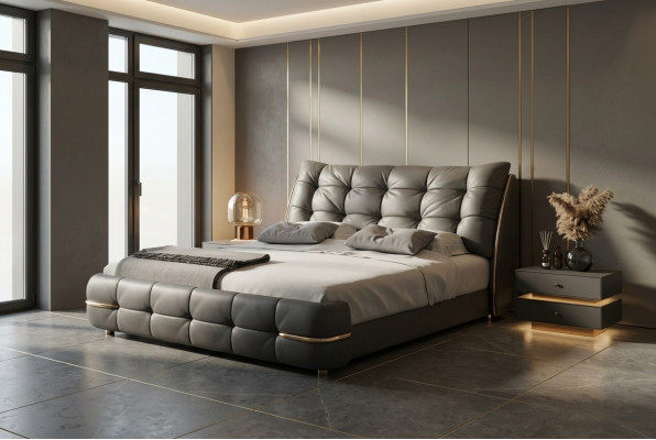 Moderne bed, zwart met elegant patroon