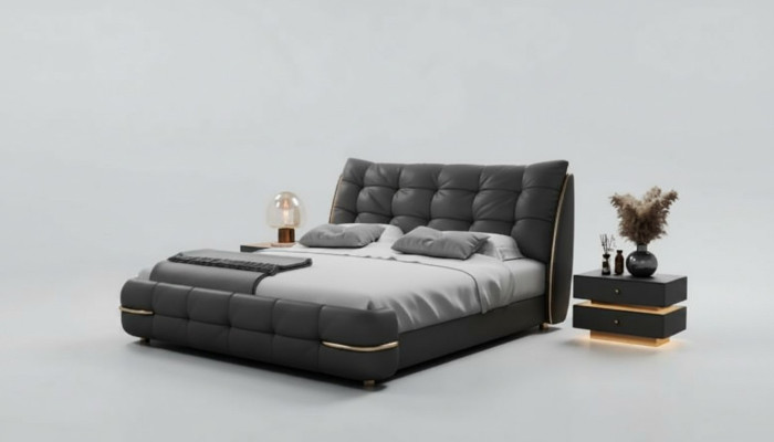 Moderne bed, zwart met elegant patroon