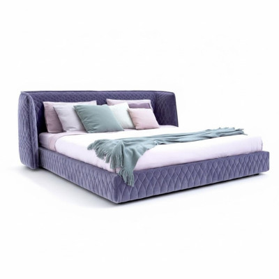 Moderne blauwe fluwelen bed met elegante hoofdbord