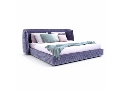 Moderne blauwe fluwelen bed met elegante hoofdbord