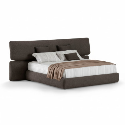 Moderne zwarte stoffen bed met hoge hoofdeinde