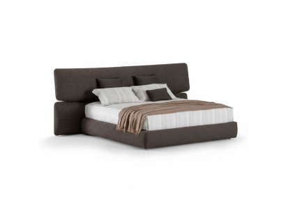 Moderne zwarte stoffen bed met hoge hoofdeinde