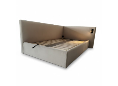 Moderne beige bed met LED-verlichting en luxe hoofdbord