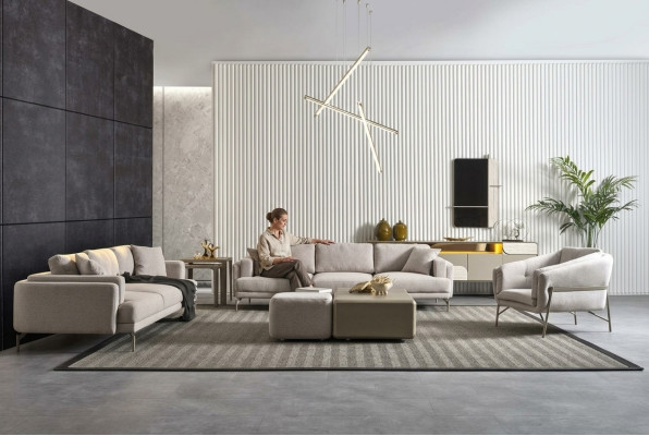 Moderne beige banken en tafels