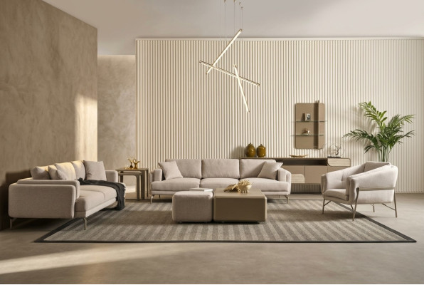 Moderne beige banken en tafels
