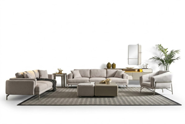 Moderne beige banken en tafels