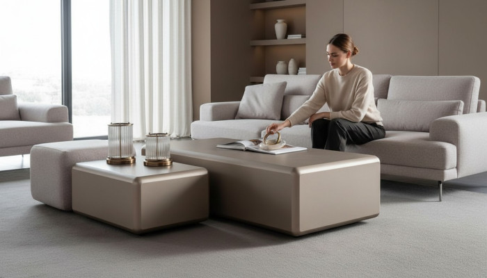 Moderne en veelzijdige set van een eindstoel en tafel