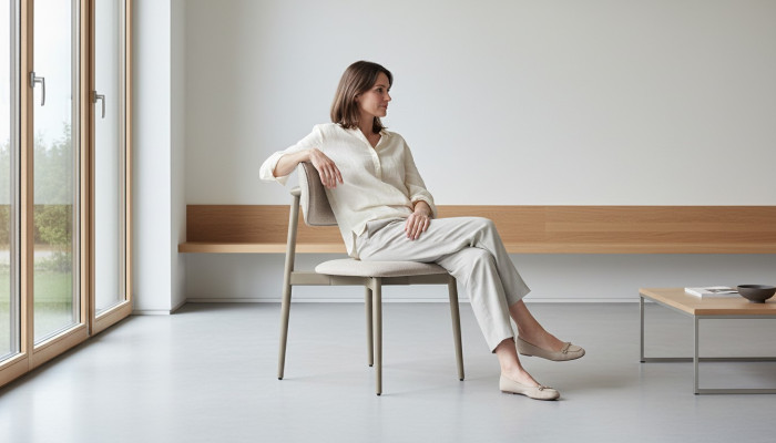Elegante beige stoffen stoel voor de woonkamer en eetkamer