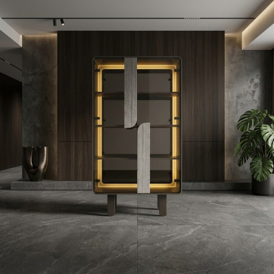 Moderne elegante beige vitrinekast