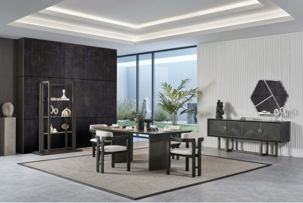 Elegante houten eettafel met 4 stoelen en console