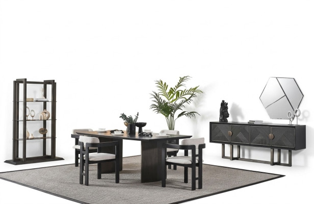 Elegante houten eettafel met 4 stoelen en console