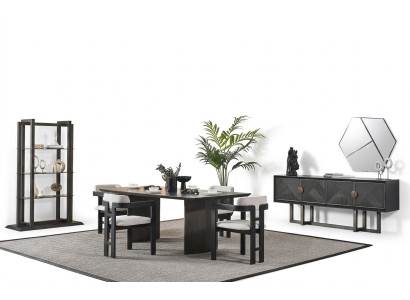 Elegante houten eettafel met 4 stoelen en console