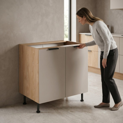Mobiele keukentafel met twee deuren onder het werkblad