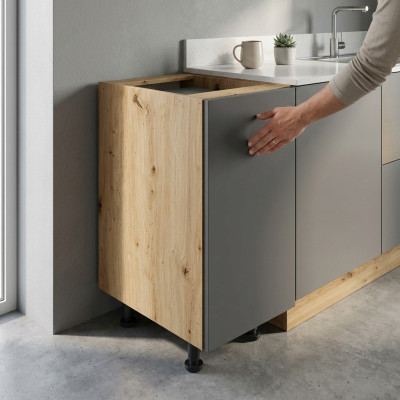 Mobiele keuken met werkblad, grijze keukenkast