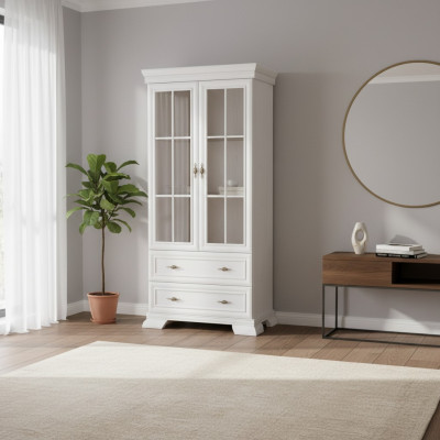 Vitrine met lades en planken