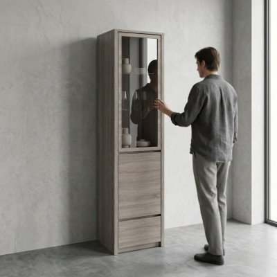 Elegante moderne grijze vitrinekast