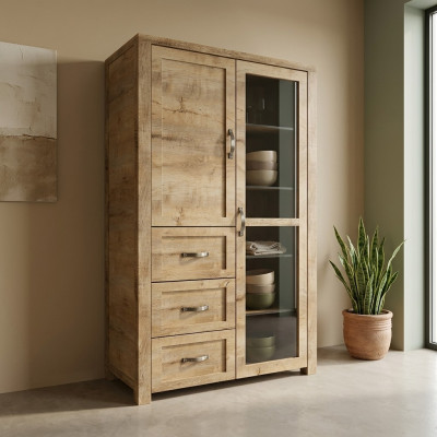Moderne en elegante bruine houten vitrinekast