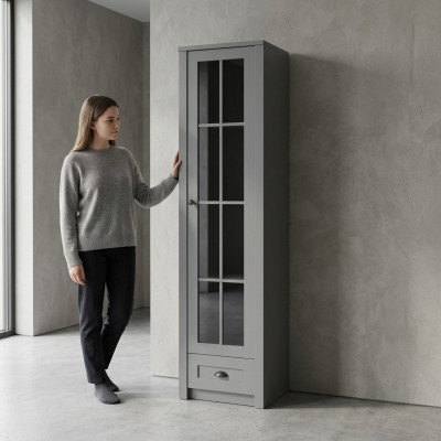 Moderne en elegante grijze vitrinekast