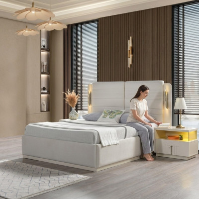 Elegante bed set met bekleding en 3 nachtkastjes, 3-delige set