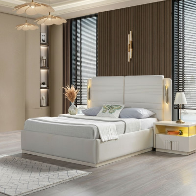 Elegante bed set met bekleding en 3 nachtkastjes, 3-delige set