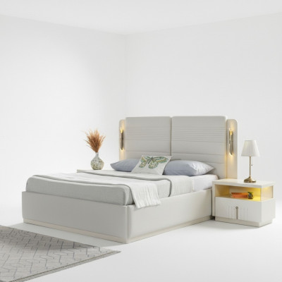 Elegante bed set met bekleding en 3 nachtkastjes, 3-delige set