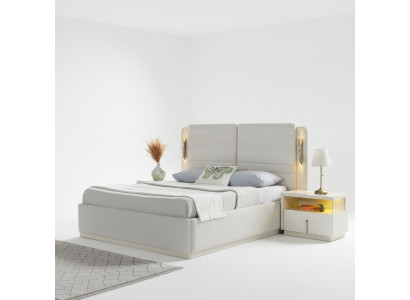 Elegante bed set met bekleding en 3 nachtkastjes, 3-delige set