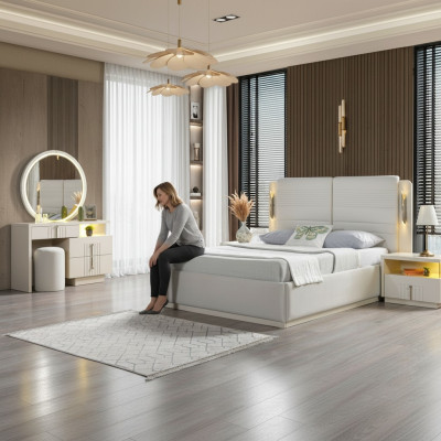 Moderne en elegante bedset met 2 nachtkastjes, 5 delen