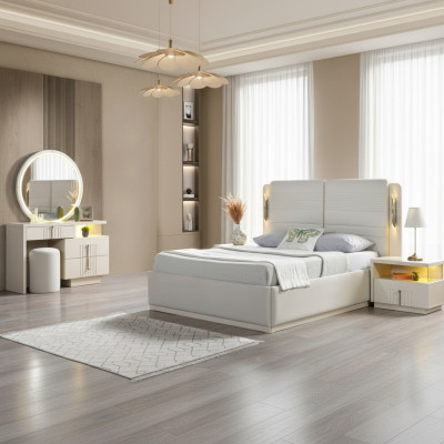 Moderne en elegante bedset met 2 nachtkastjes, 5 delen