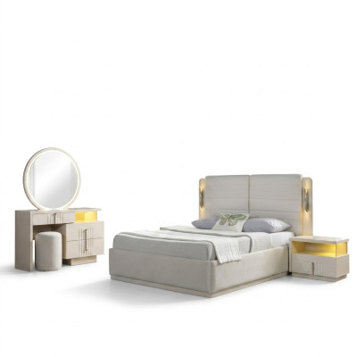 Moderne en elegante bedset met 2 nachtkastjes, 5 delen