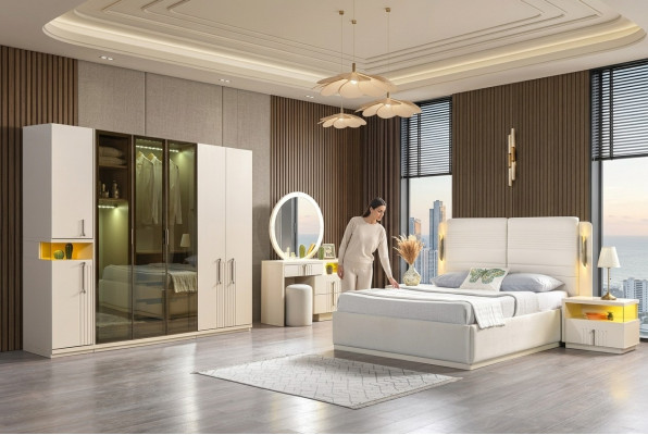 Moderne slaapkamermeubelset bed kast nachtkastje