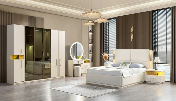 Moderne slaapkamermeubelset bed kast nachtkastje