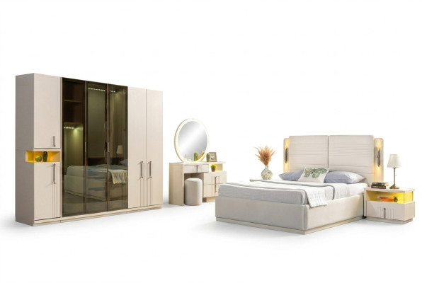 Moderne slaapkamermeubelset bed kast nachtkastje