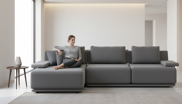 Esthetische hoekbank voor de woonkamer zonder bekleding