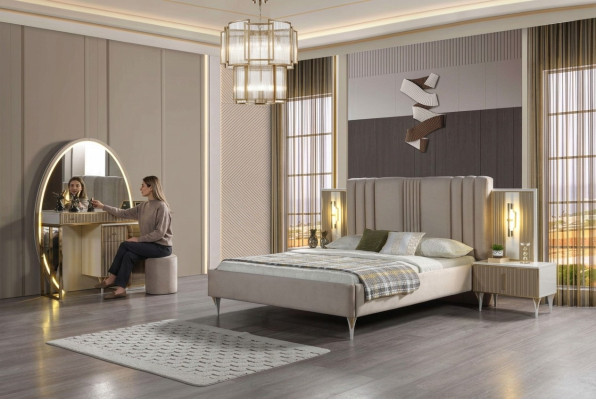 Moderne bed met drie nachtkastjes