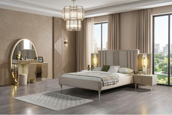 Moderne bed met drie nachtkastjes