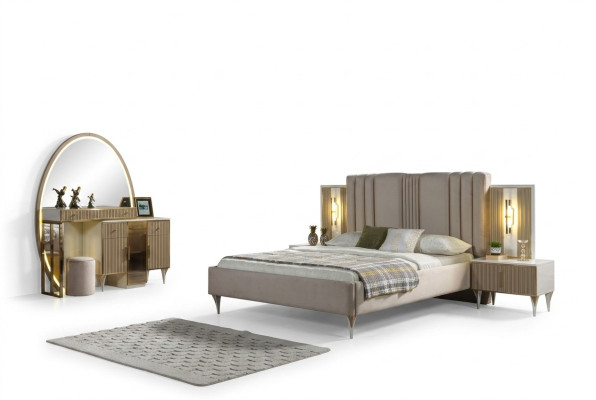 Moderne bed met drie nachtkastjes
