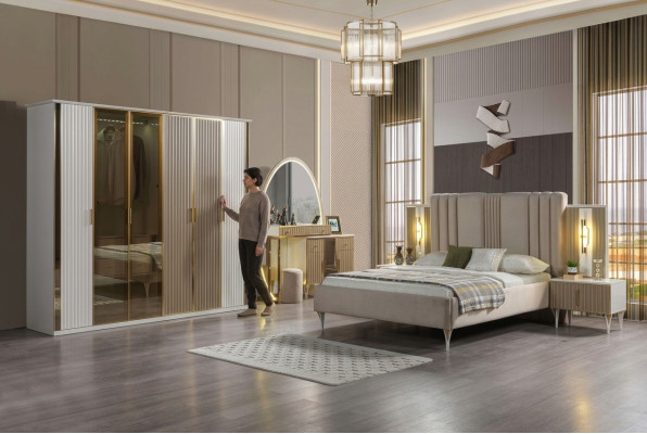 Moderne bed set met 6 delen, inclusief nachtkastje