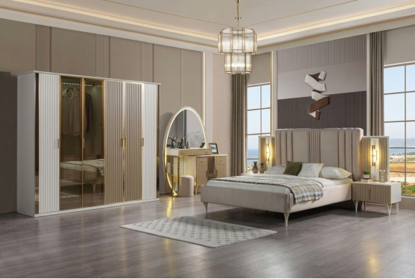 Moderne bed set met 6 delen, inclusief nachtkastje