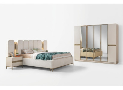 Moderne slaapkamermeubelset 4 delen: bed, kast, nachtkastje
