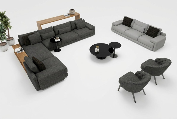 Elegante hoekbank met twee fauteuils die design en comfort combineert