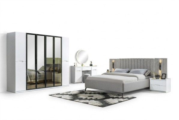 Slaapkamer meubelset in vier delen bed, kast, nachtkastje, hout 6 delen