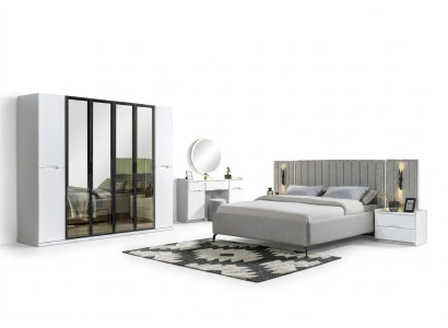 Slaapkamer meubelset in vier delen bed, kast, nachtkastje, hout 6 delen