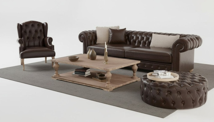 Elegante bank, stoel en poef. Werkelijk comfort