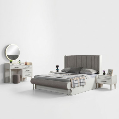 Moderne 5-delige slaapkamer set. Bed, nachtkastjes, kast