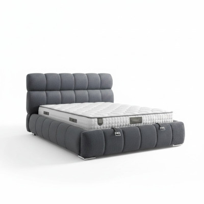 Moderne blauwe bedstof en hout met matras