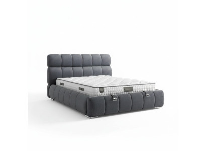 Moderne blauwe bedstof en hout met matras