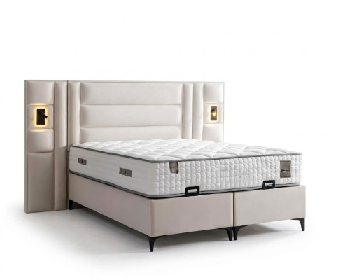 Elegante witte bed met stof en houten matras