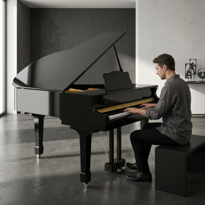 Glanzende zwarte piano