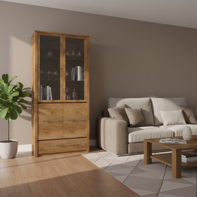 Vitrine met deuren en lade