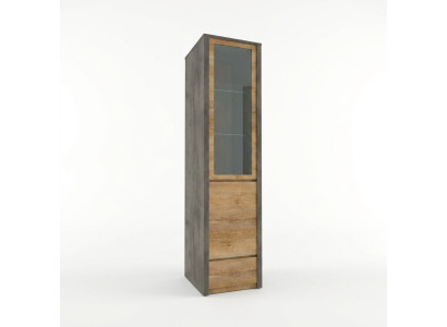 Vitrine met lade en glazen planken
